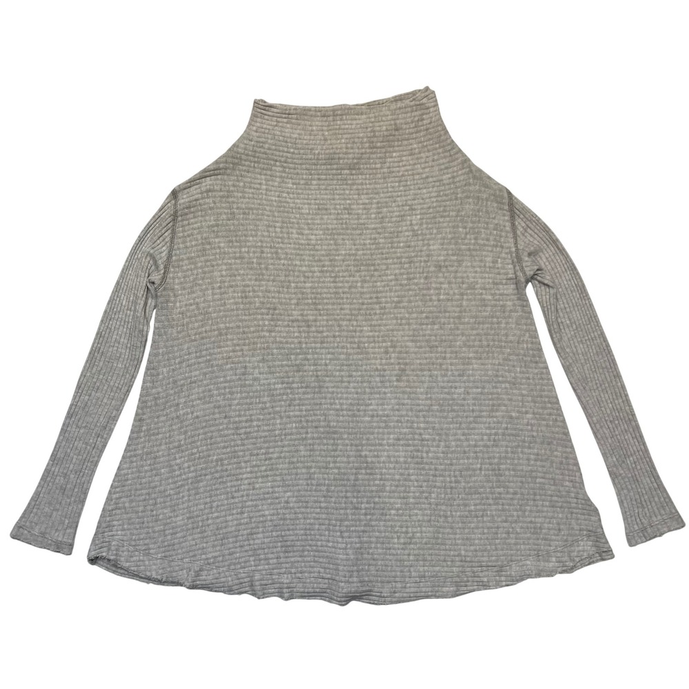 Free People We the Free Boho Soft Girl Neutral Gray Ribbed Knit Cozy Top Size PS